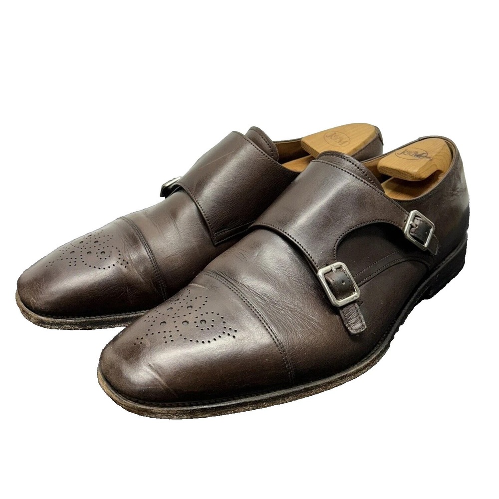 Robert Talbott Men's Monk Strap Cap Toe 11 M Brown Leather Dress Shoes